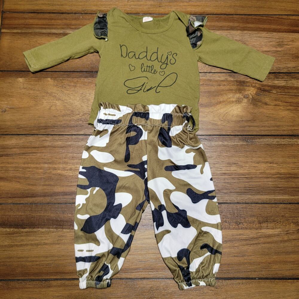 2Pc Shein Infant Body Suit & Camo Pull On Pants " Daddy's Little Girl" - 3-6M